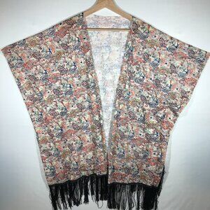 LVS Collection Women's One Size Sheer Fringed Open Front Cardigan Poncho Top